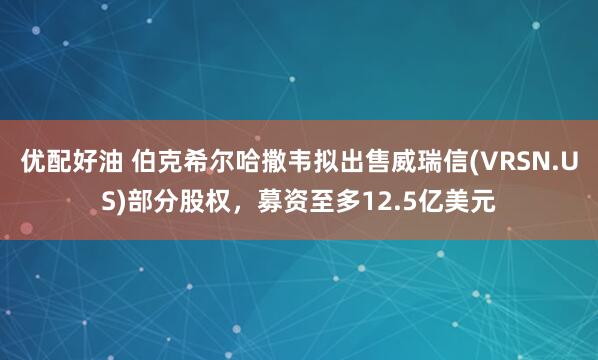 优配好油 伯克希尔哈撒韦拟出售威瑞信(VRSN.US)部分股权，募资至多12.5亿美元
