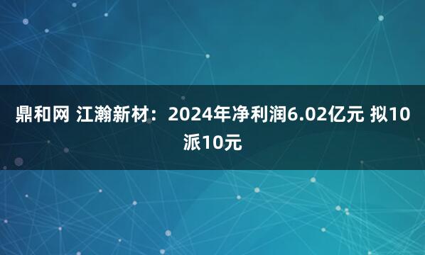 鼎和网 江瀚新材：2024年净利润6.02亿元 拟10派10元